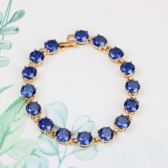 "Elegant Blue Crystal Rose Gold Bracelet with Gold Plated Finish, XPBL1018 - Picture 1 of 12